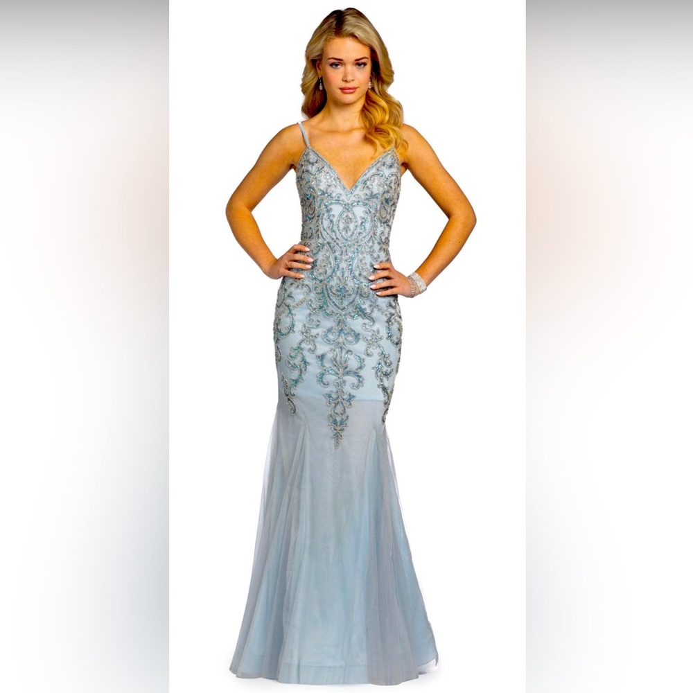XSCAPE Light Blue Beaded Mermaid Gown Sizes 12 and 14 New With Tags